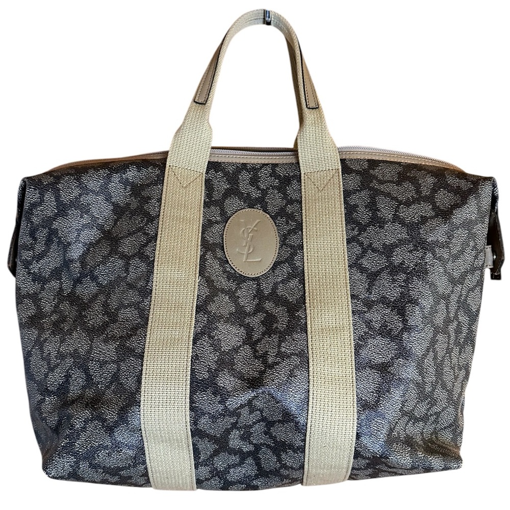 Yves Saint Laurent Brown & Tan Duffel Bag Elegant Giraffe Print Design with COA